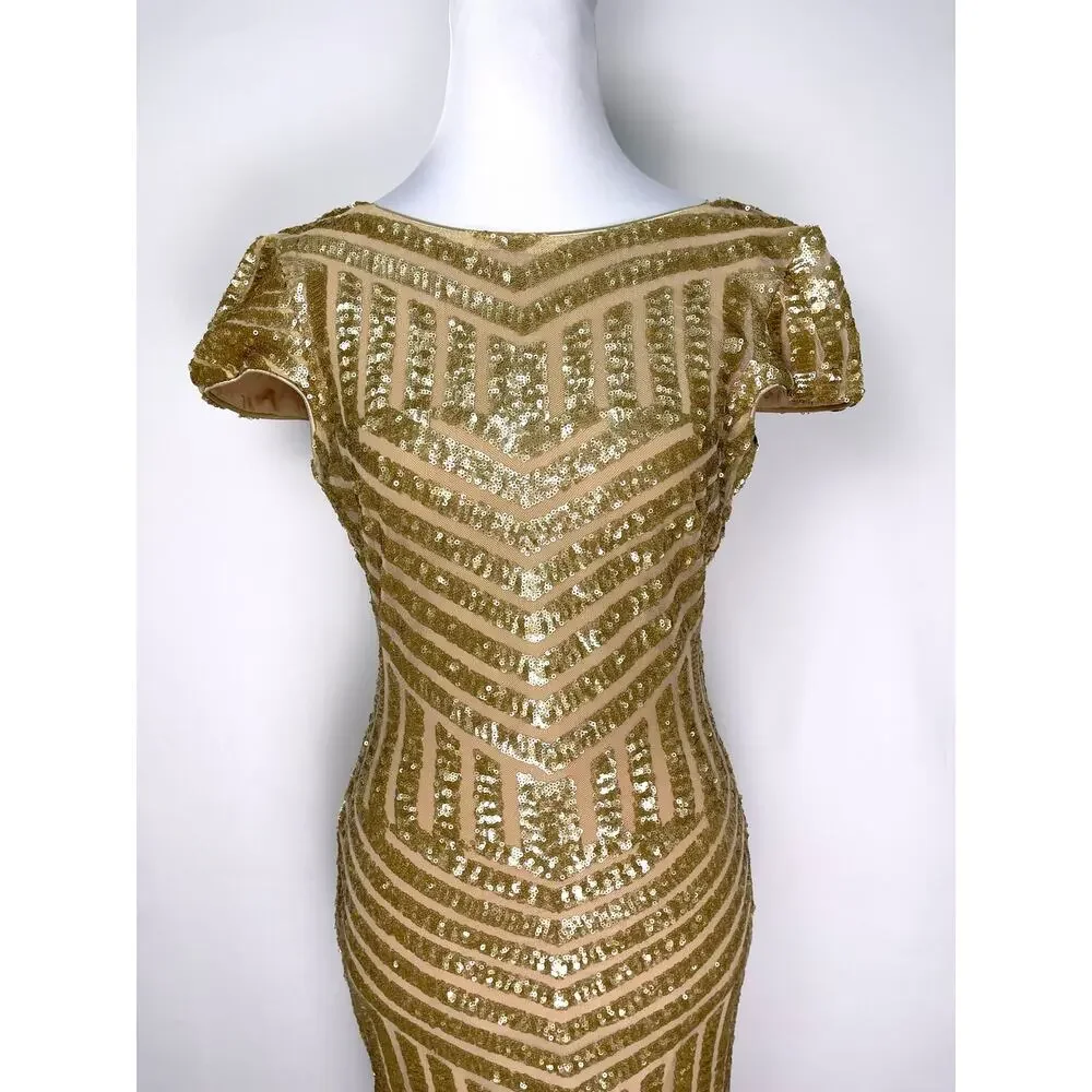 Dress the population Gold Sequin Midi Dress Size S - Picture 3 of 11